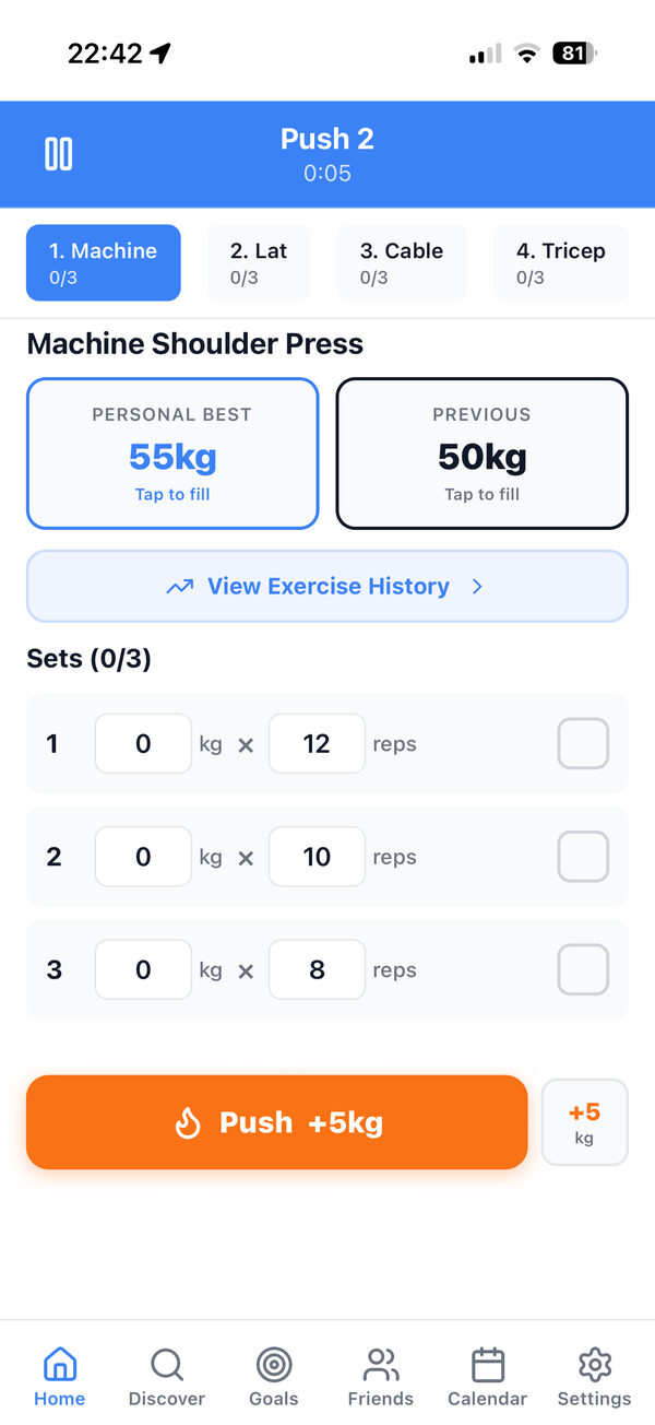 Push workout with PR