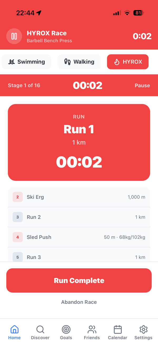 Swimming workout with lap and distance tracking in ASHA